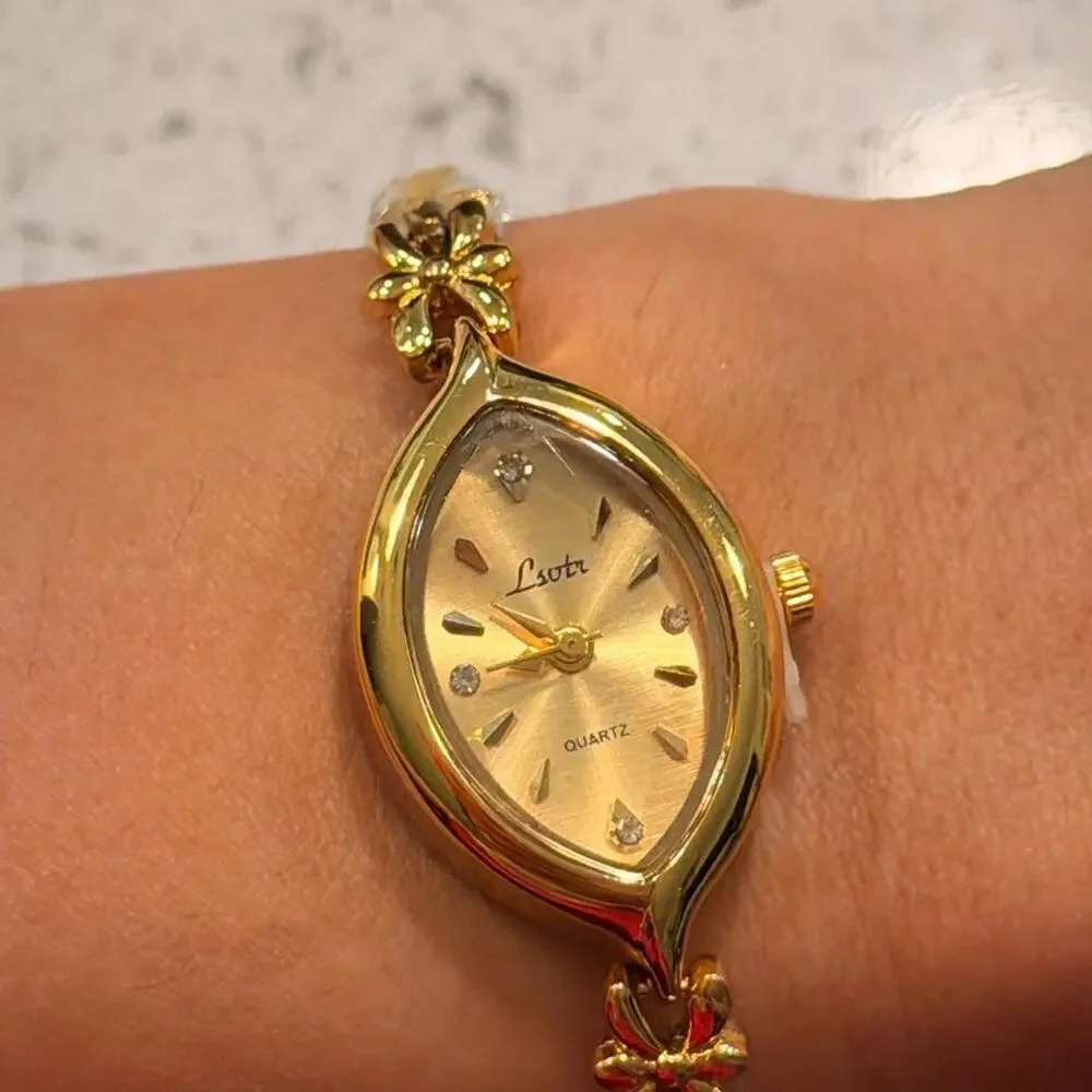 Gold vintage floral small dainty watch